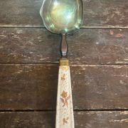 Old Silver-Plated Metal Serving Spoon + Porcelain Handle