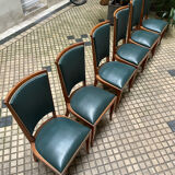 Green art deco chairs in skaï and wood