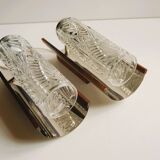 Pair of Swedish vintage wall lamps - elegant design in crystal glass, teak and chrome - 1960s.