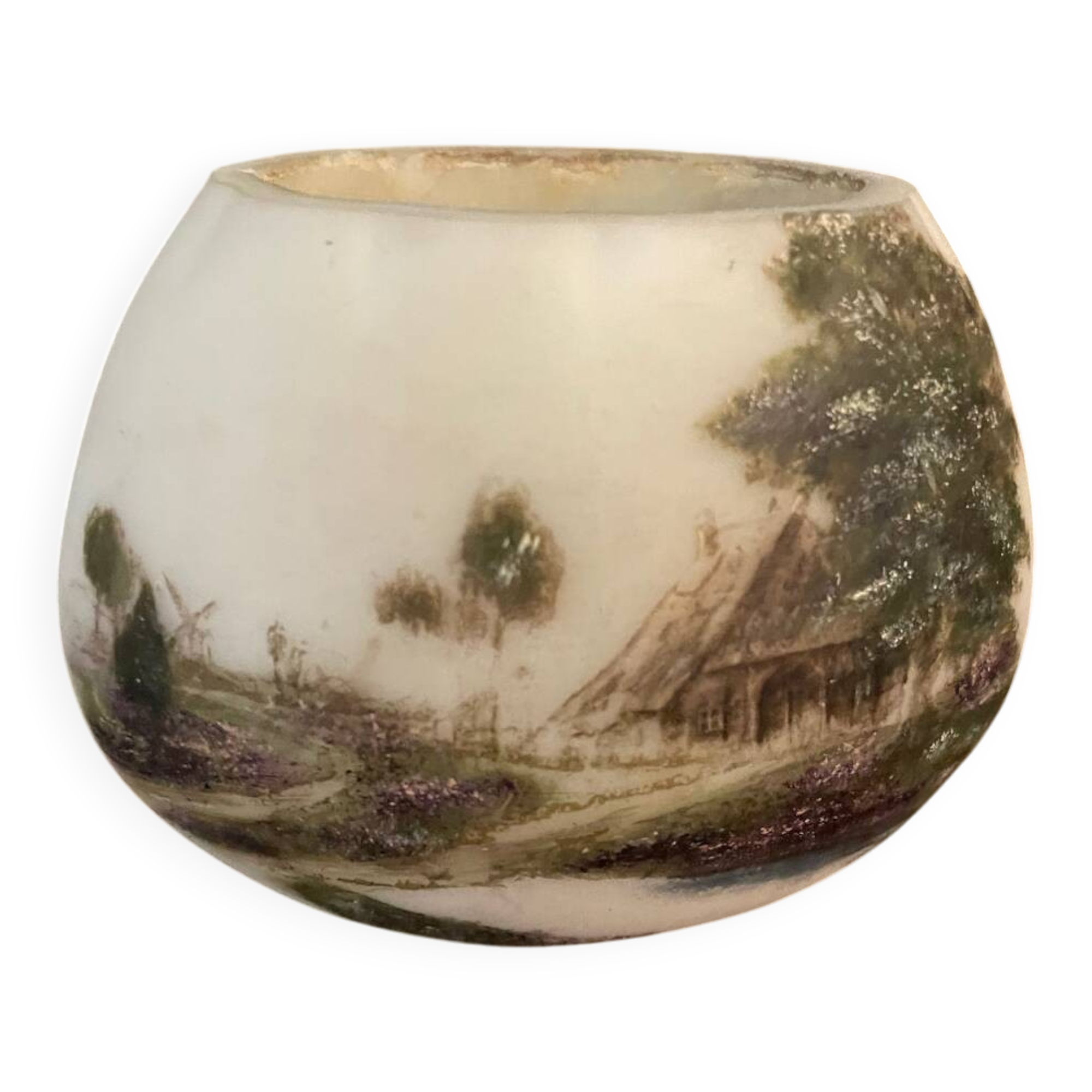 Art Deco opal vase with landscape decor