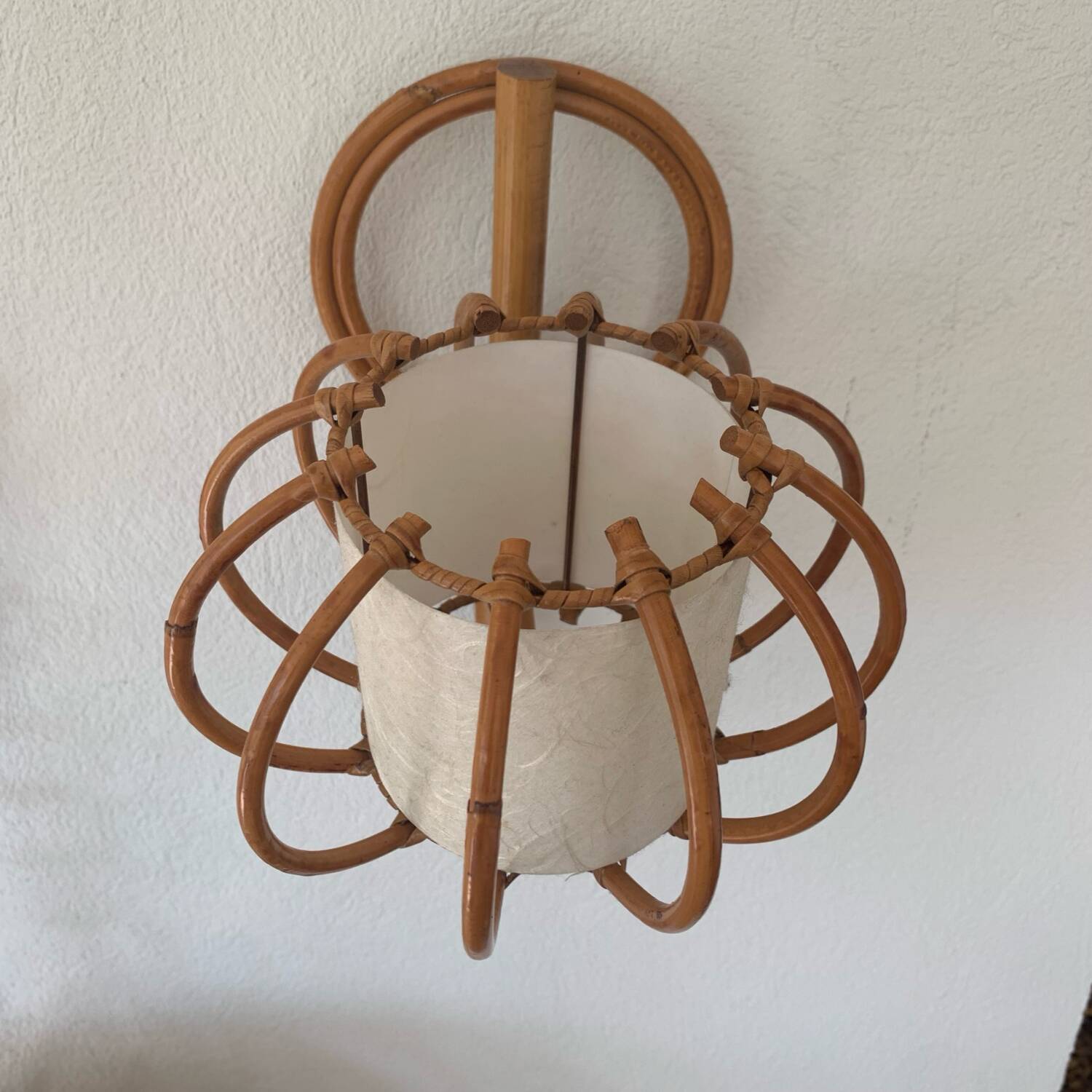 ▪️Lot Suspension And Wall Lamp Wicker Louis Sognot 50-60's Bohemian Chic Vintage