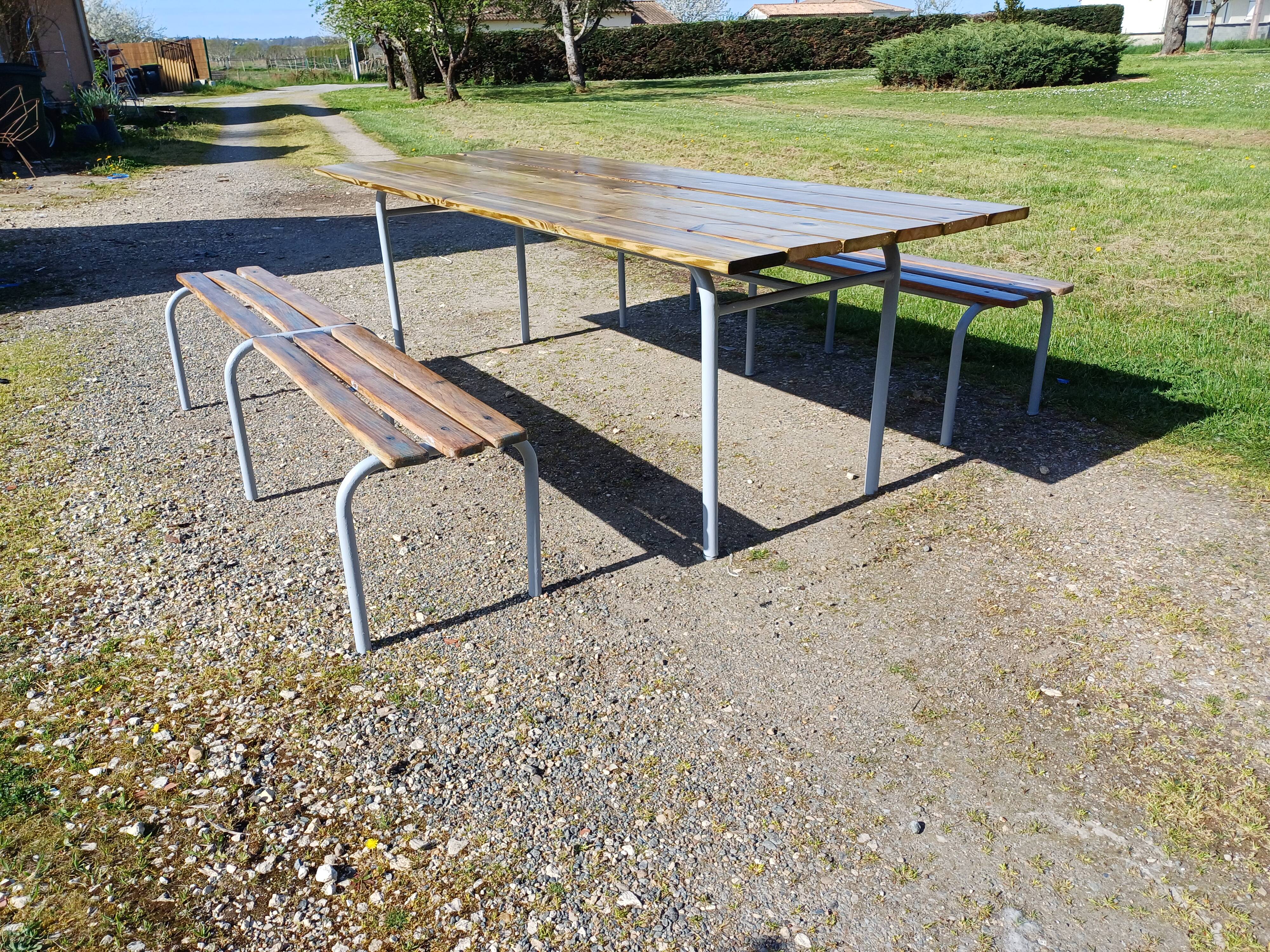 Industrial or Community Table with Benches