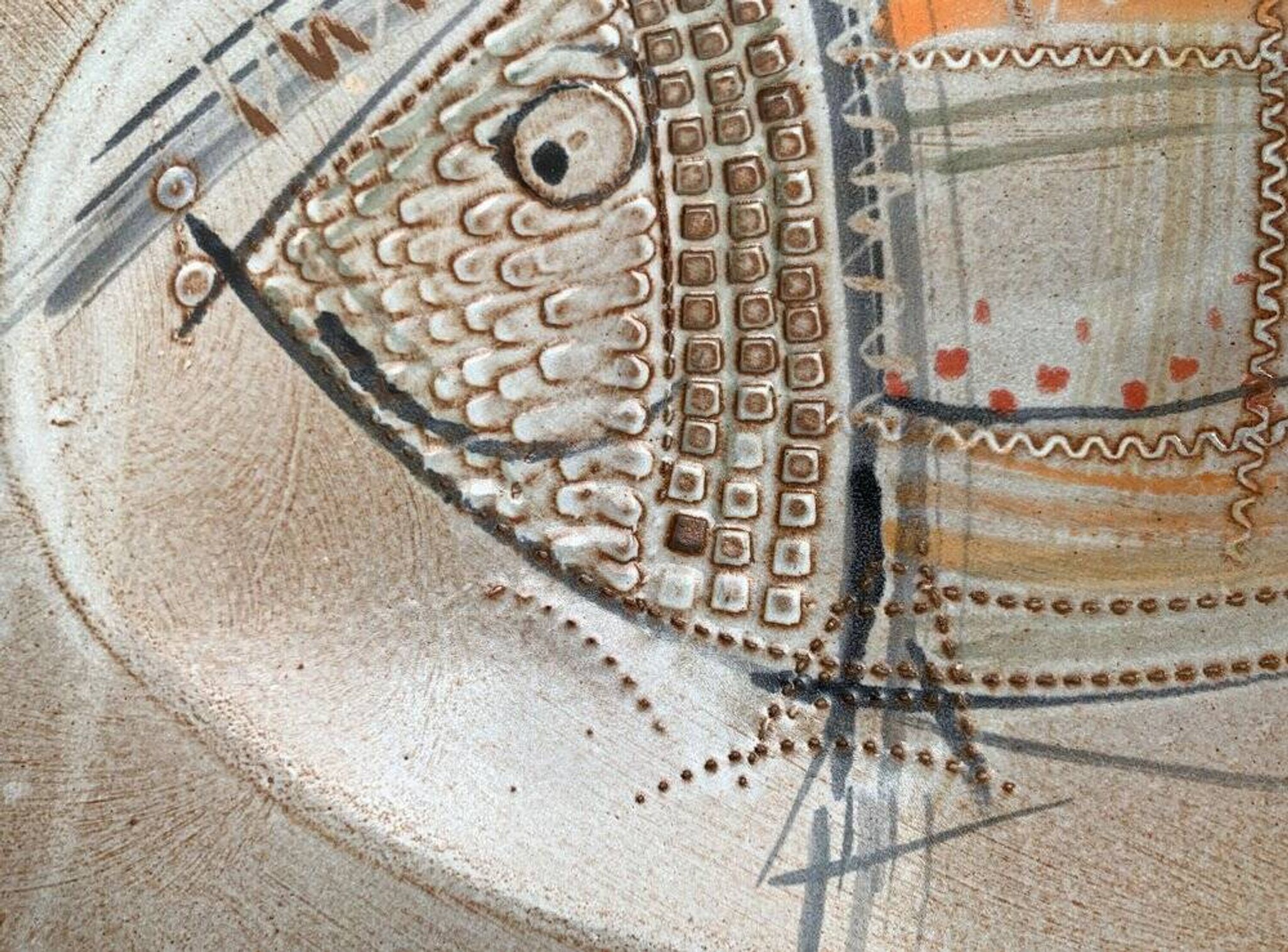 Large German ceramic plate with fish from the mid-century.