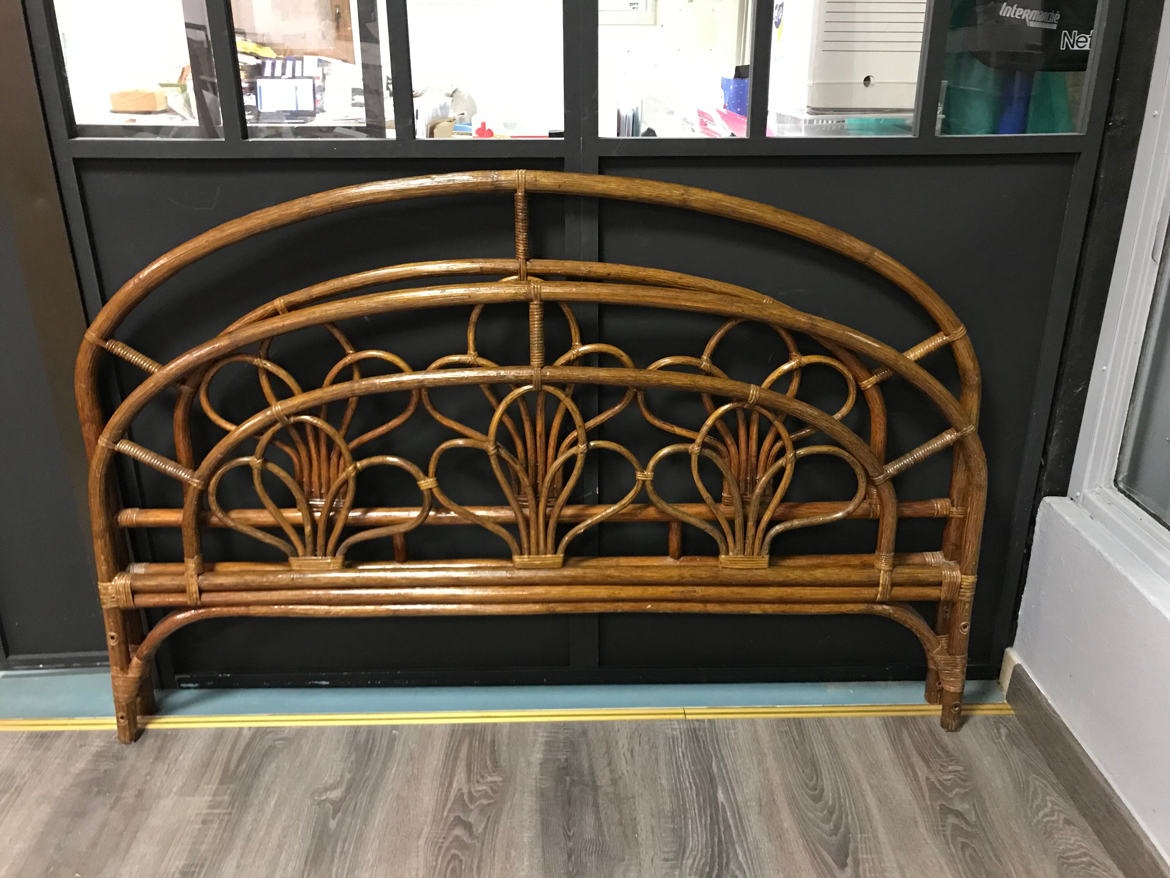 Vintage wicker rattan headboard bed frame