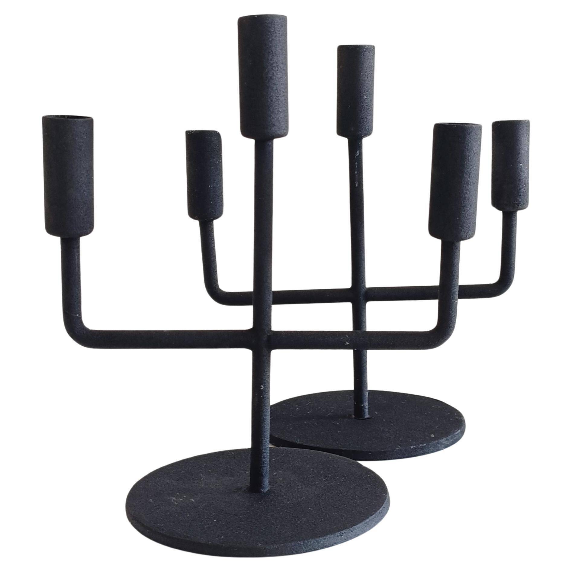 Midcentury Brutalist Forged Iron Candelabra Pair, Germany, 1950s