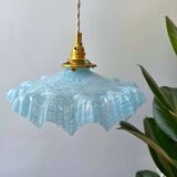 Large serrated blue Clichy glass pendant light