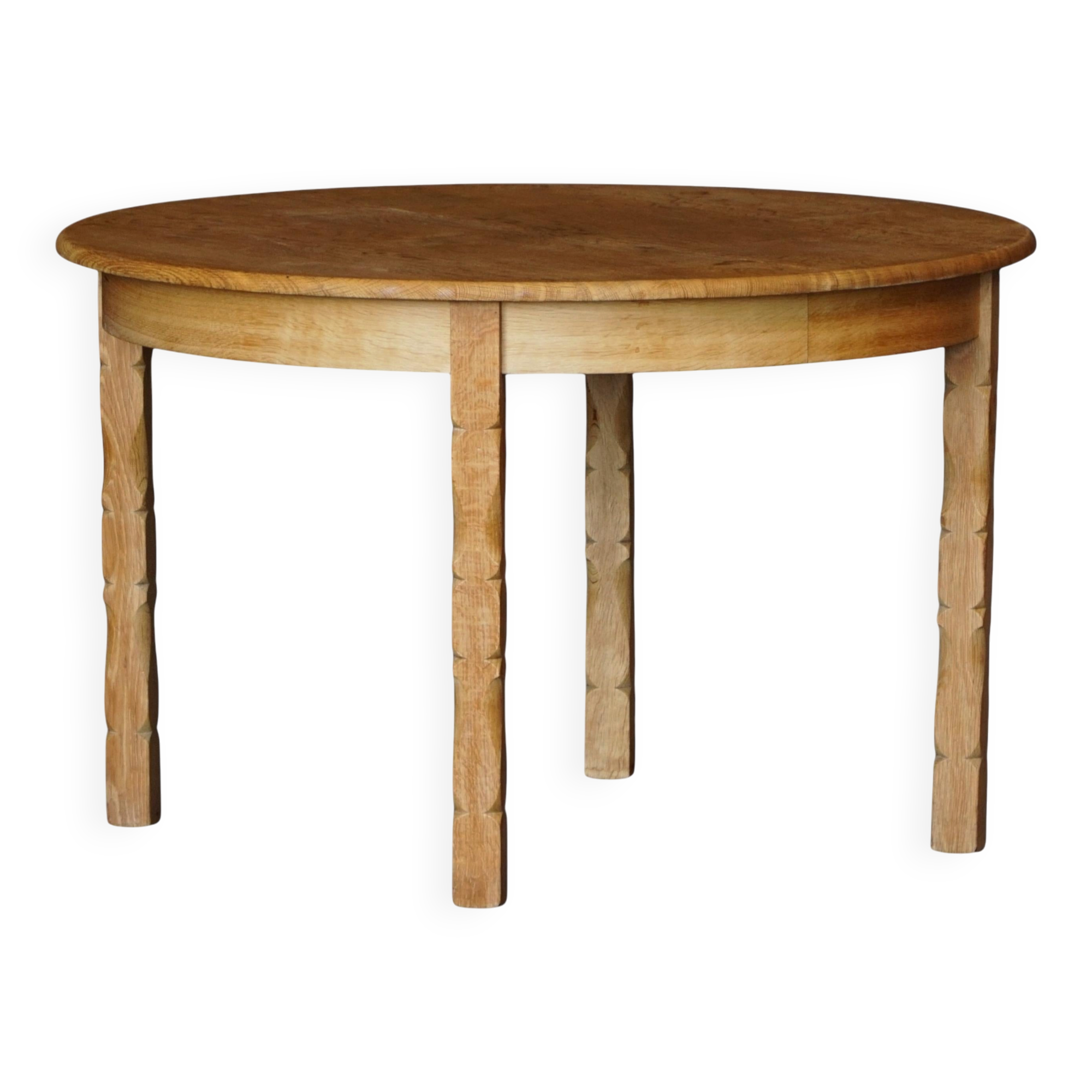 Mid-century round oak dining table with three extensions, Danish modern, 1960s.