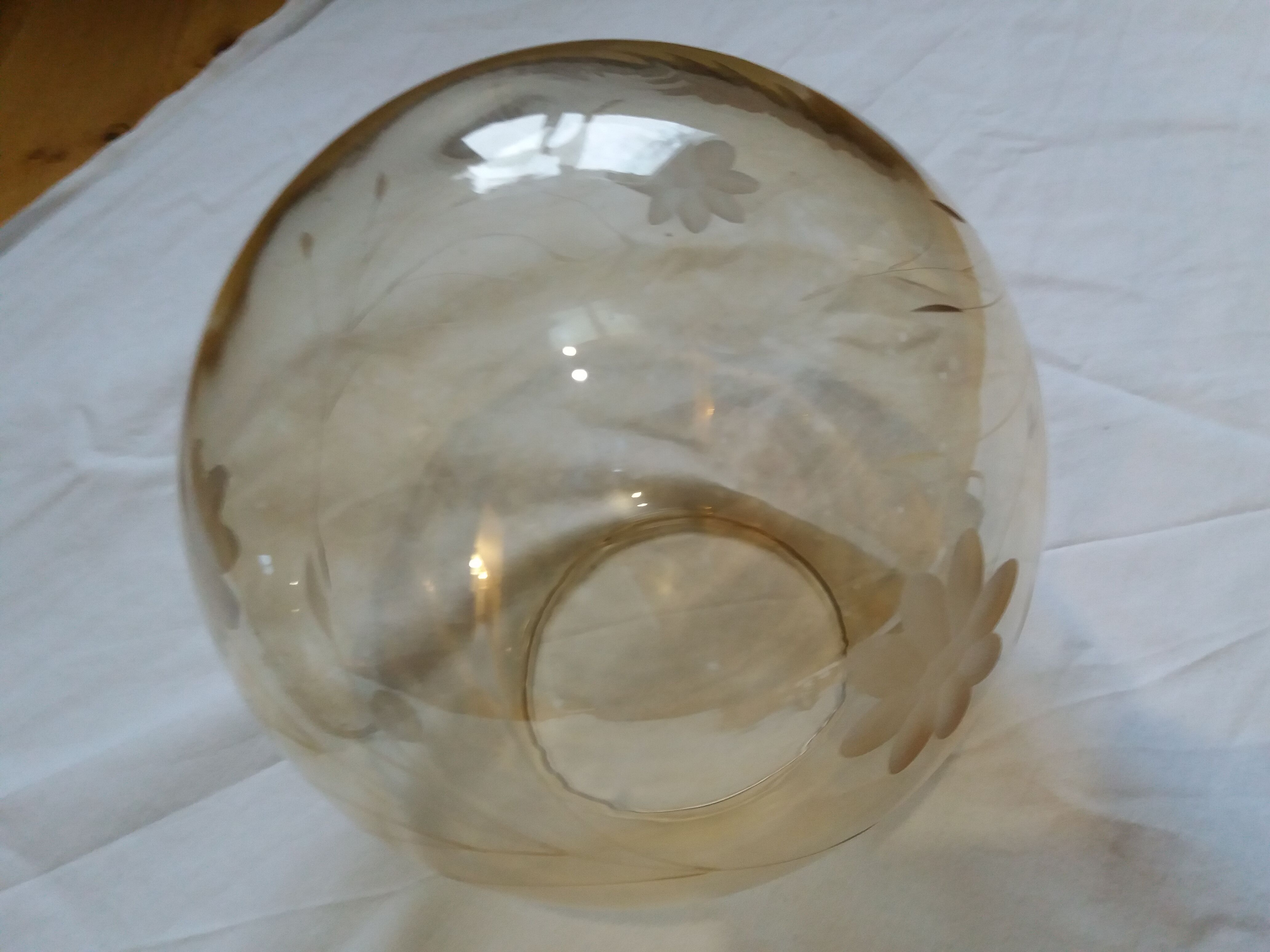 2 amber chiseled blown glass globe ball pendants