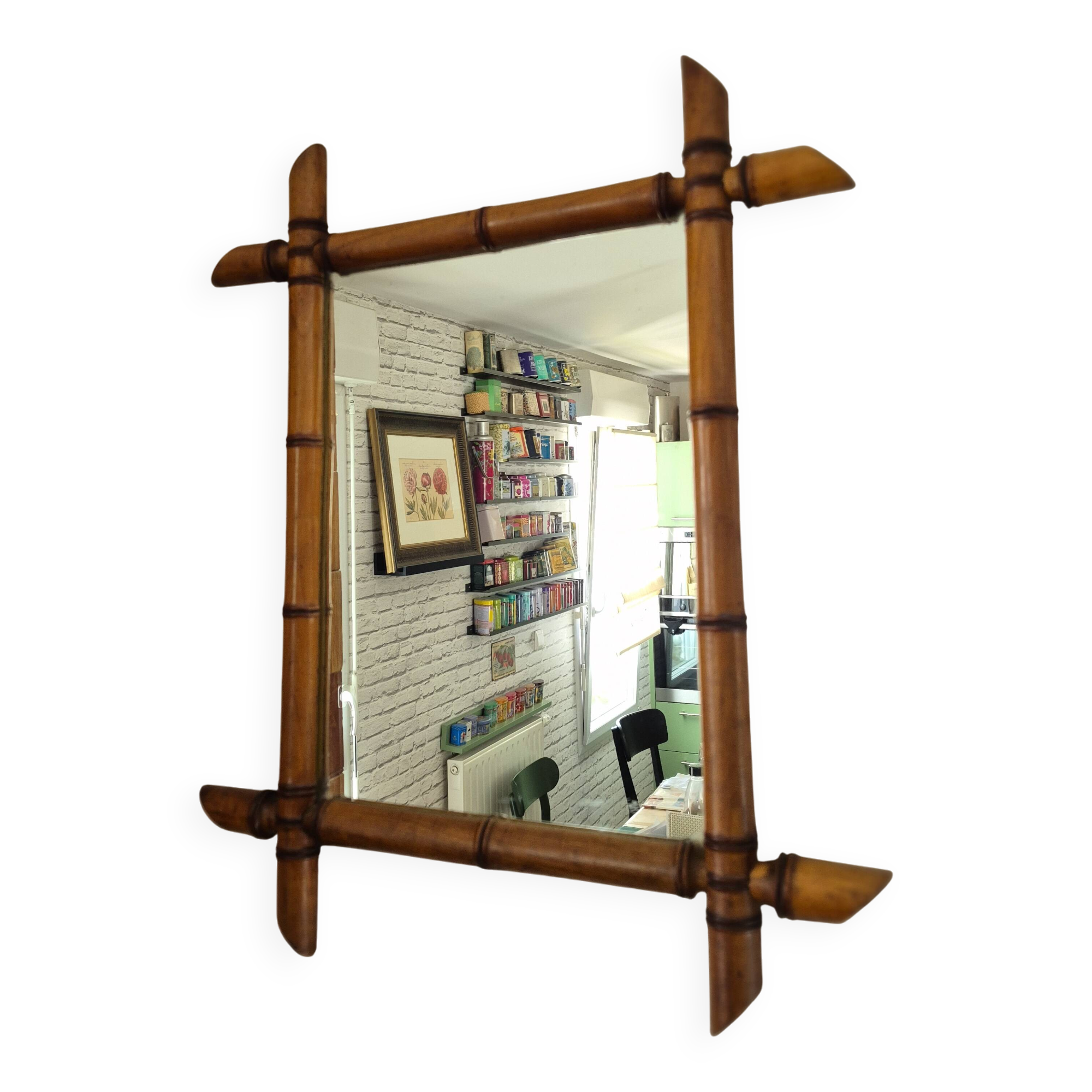 Vintage Belle Epoque Bamboo Turned Wood Mirror