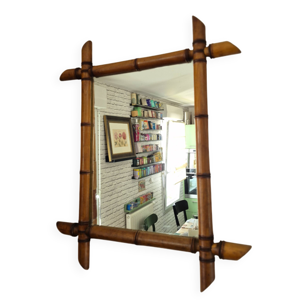 Miroir en bois tourné bambou vintage Belle époque
