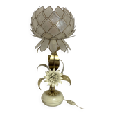 Brass lamp, metal and mother-of-pearl
