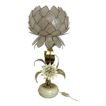 Lampe en laiton, métal et nacre