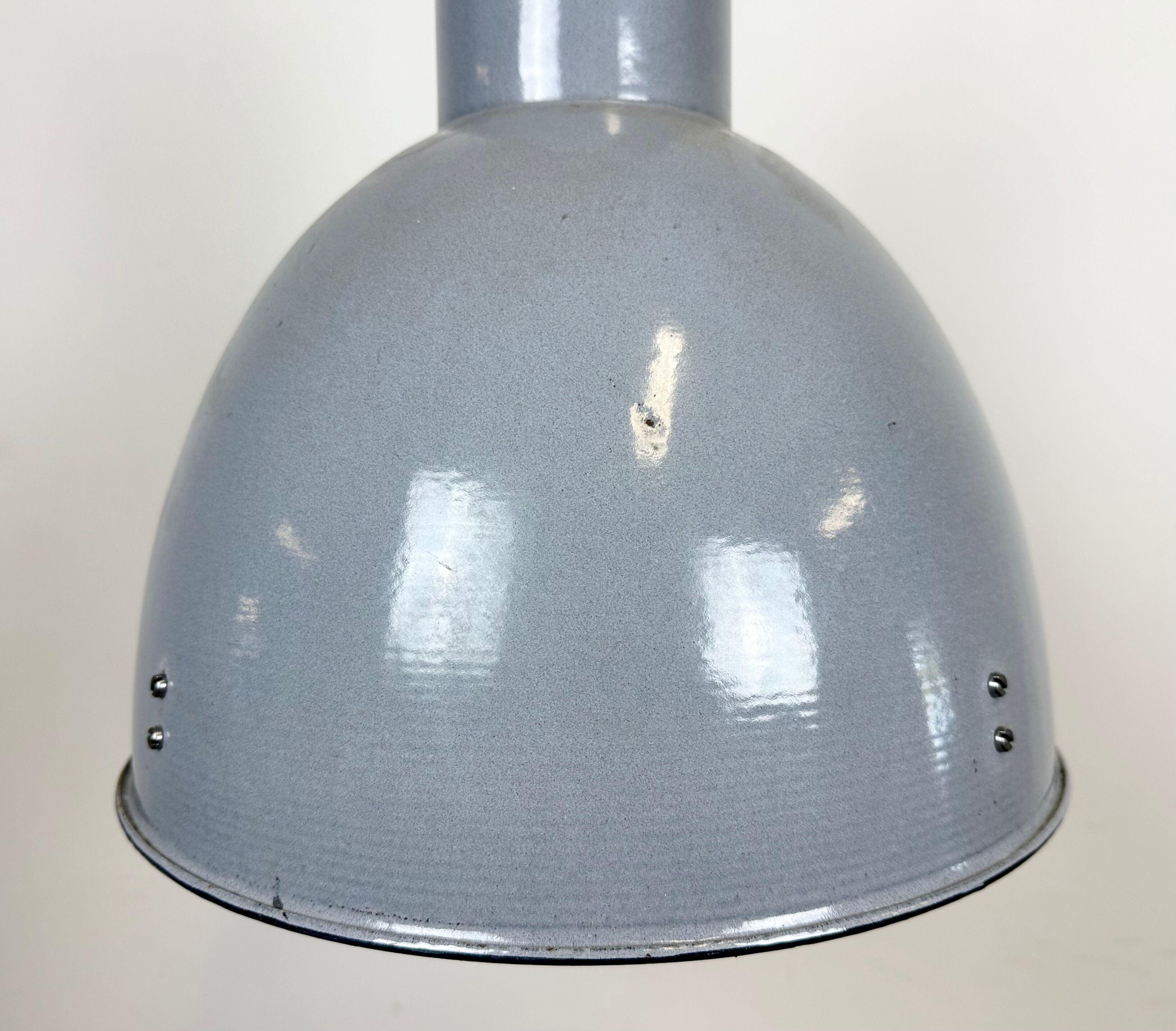 Bauhaus Grey Enamel Industrial Pendant Lamp, 1950s