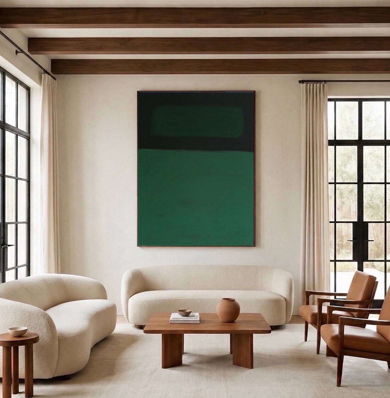 Minimalist green canvas "inside garden" signed Bodasca