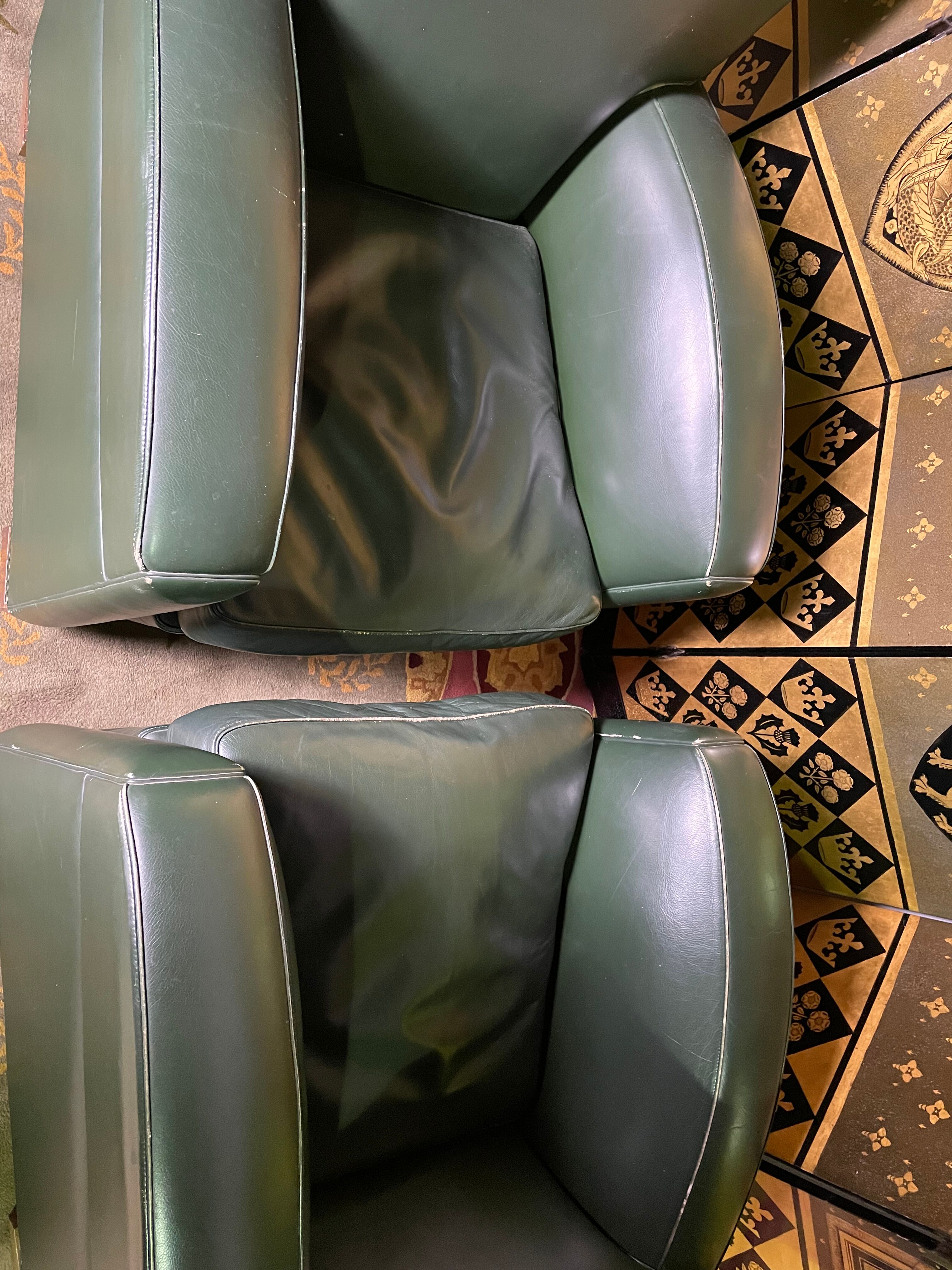 Pair of Poltrona Frau Green Leather Club Armchairs Limited Edition