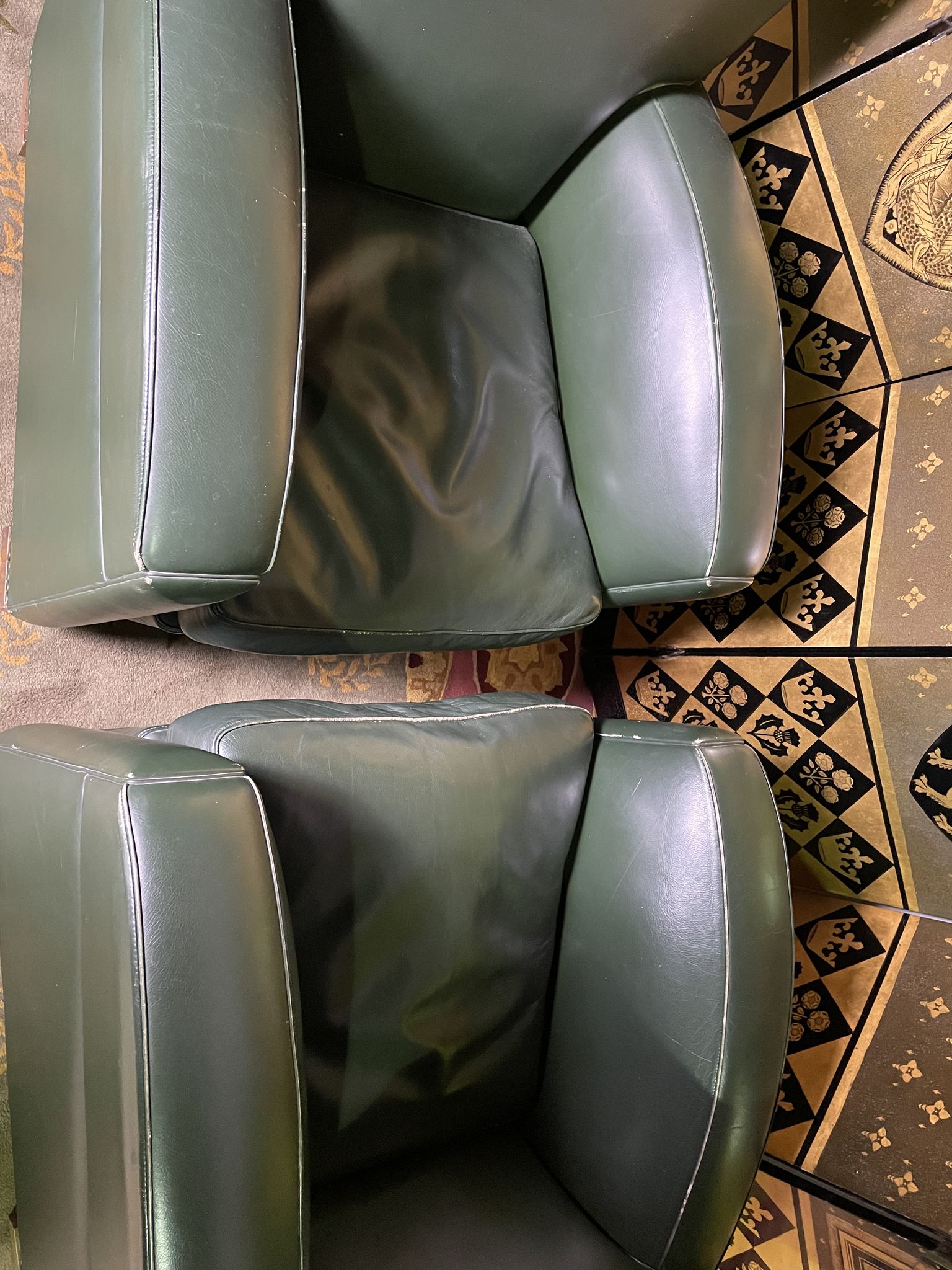 Pair of Poltrona Frau Green Leather Club Armchairs Limited Edition