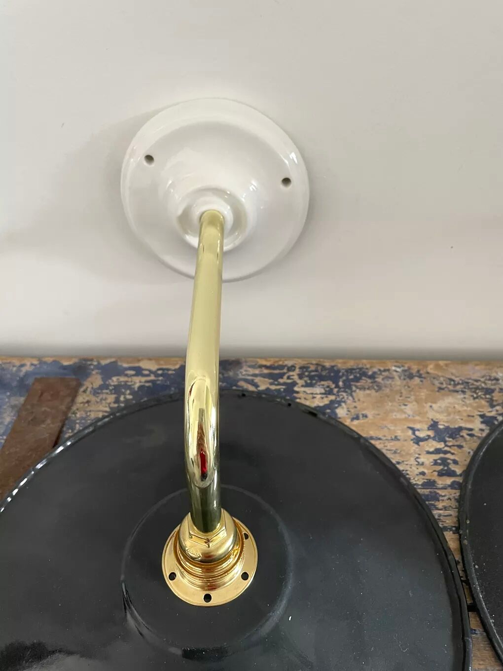 Set of two new electrified anthracite enamelled sheet wall lamps