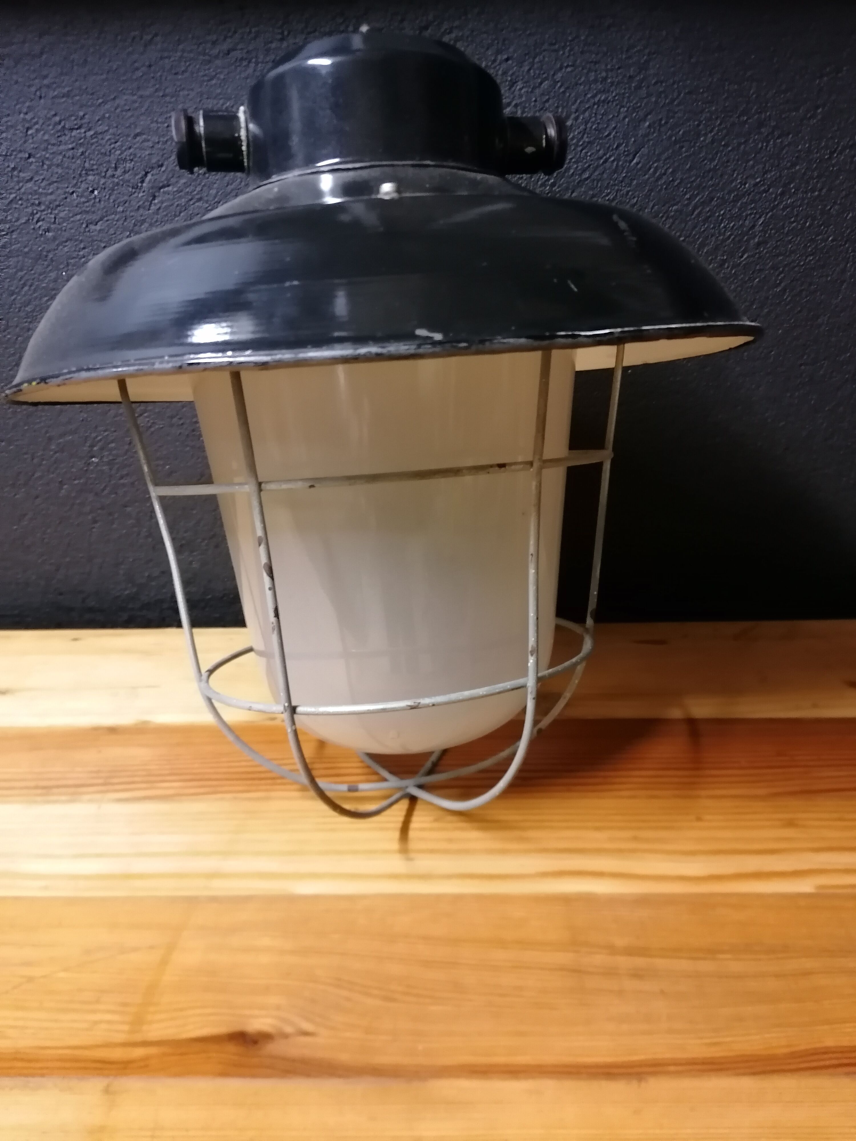 Set of 3 vintage Czech industrial pendant lights, 1950s