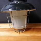 Set of 3 vintage Czech industrial pendant lights, 1950s