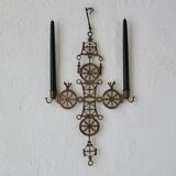 Arts & Crafts brass cross hanging candle holder | 1920s