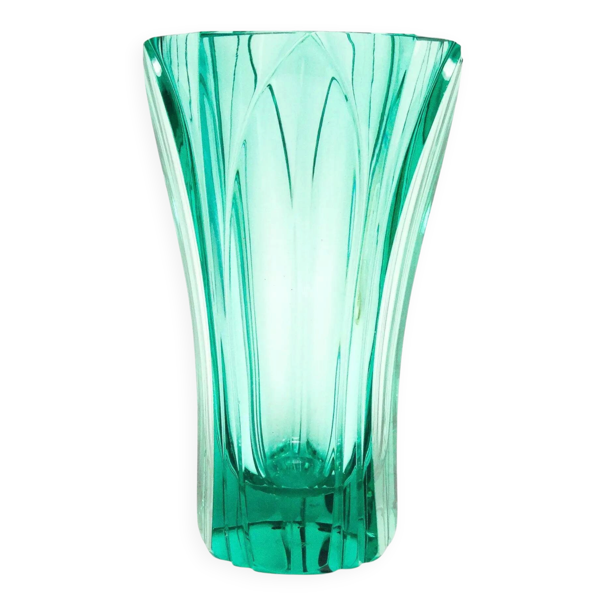 Art Deco vase, turquoise crystal, designed by R. Hlousek, Moser, Czechoslovakia, 1930s