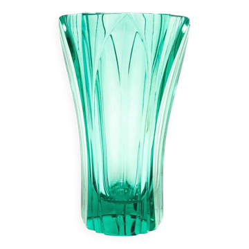 Art Deco vase, turquoise crystal, designed by R. Hlousek, Moser, Czechoslovakia, 1930s
