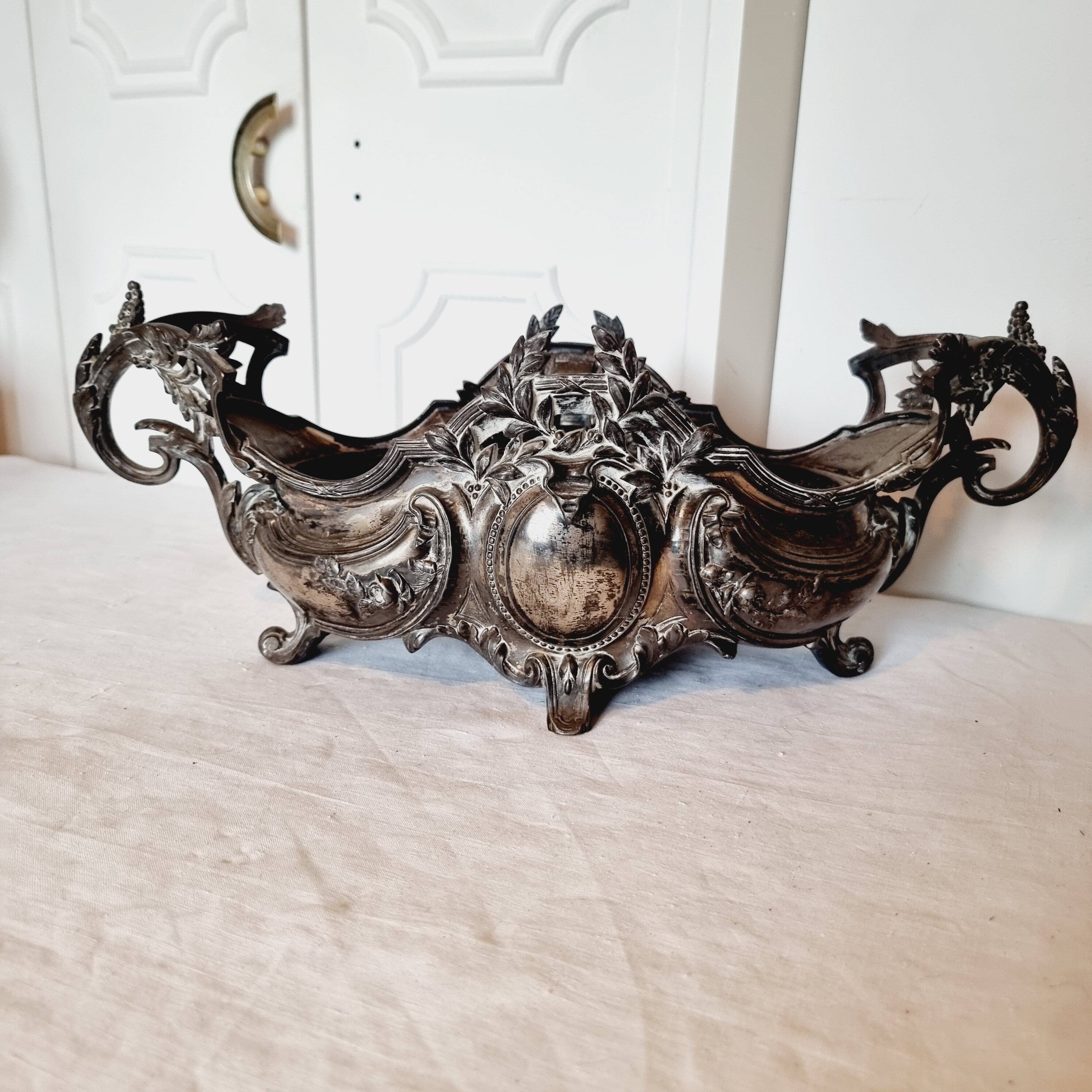 Late 19th century plated bronze planter, Louis XV style rocaille decoration