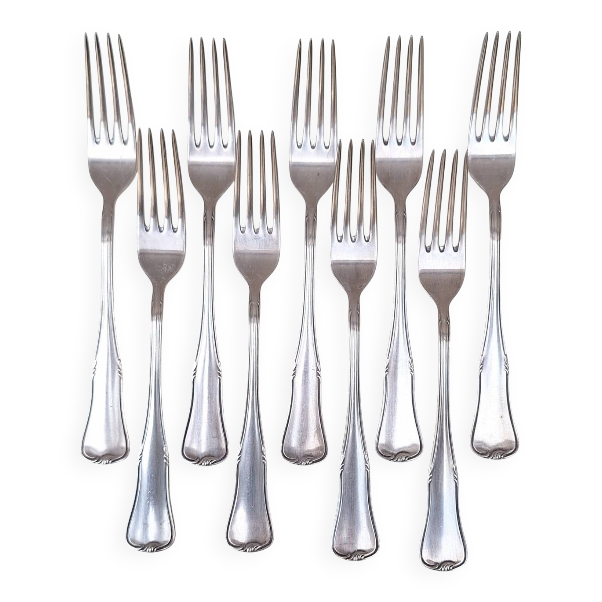 Set of small silver-plated metal forks