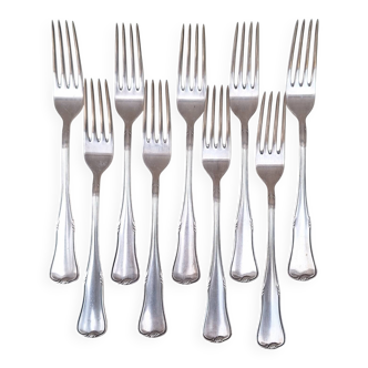 Set of small silver-plated metal forks
