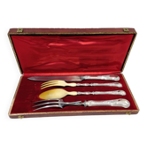 Salad serving set, silver handle, 950 Minerva, Rococo style.