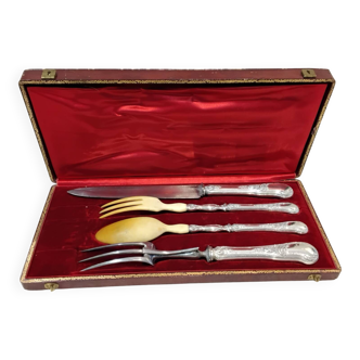 Salad serving set, silver handle, 950 Minerva, Rococo style.