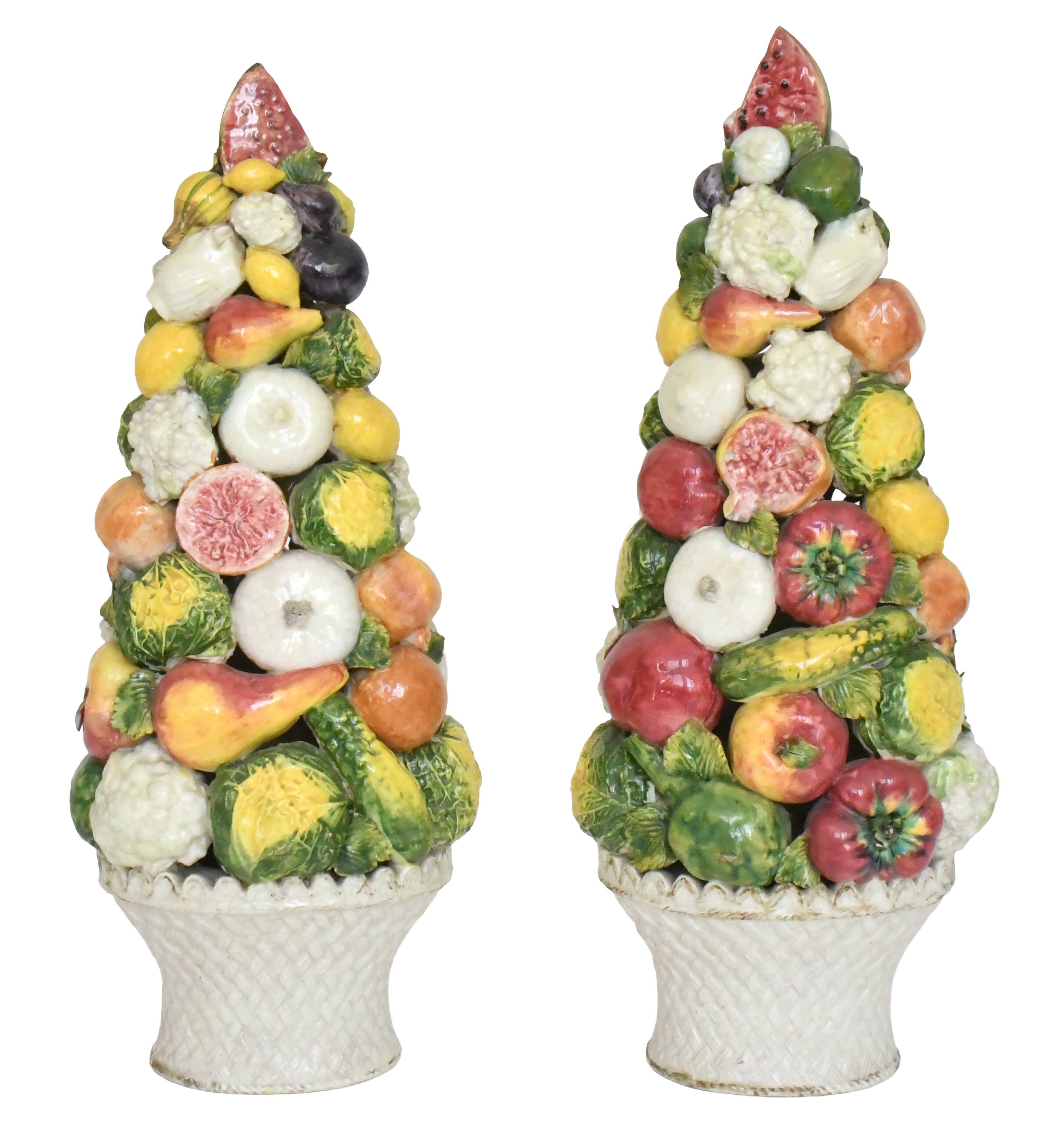 Pair of important majolica ceramic centrepieces from Italy.