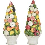 Pair of important majolica ceramic centrepieces from Italy.