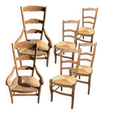Chaise et fauteuils en chêne massif - assise en paille