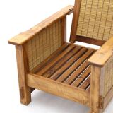 Set of South African colonial armchairs in wood and straw, 1980s.