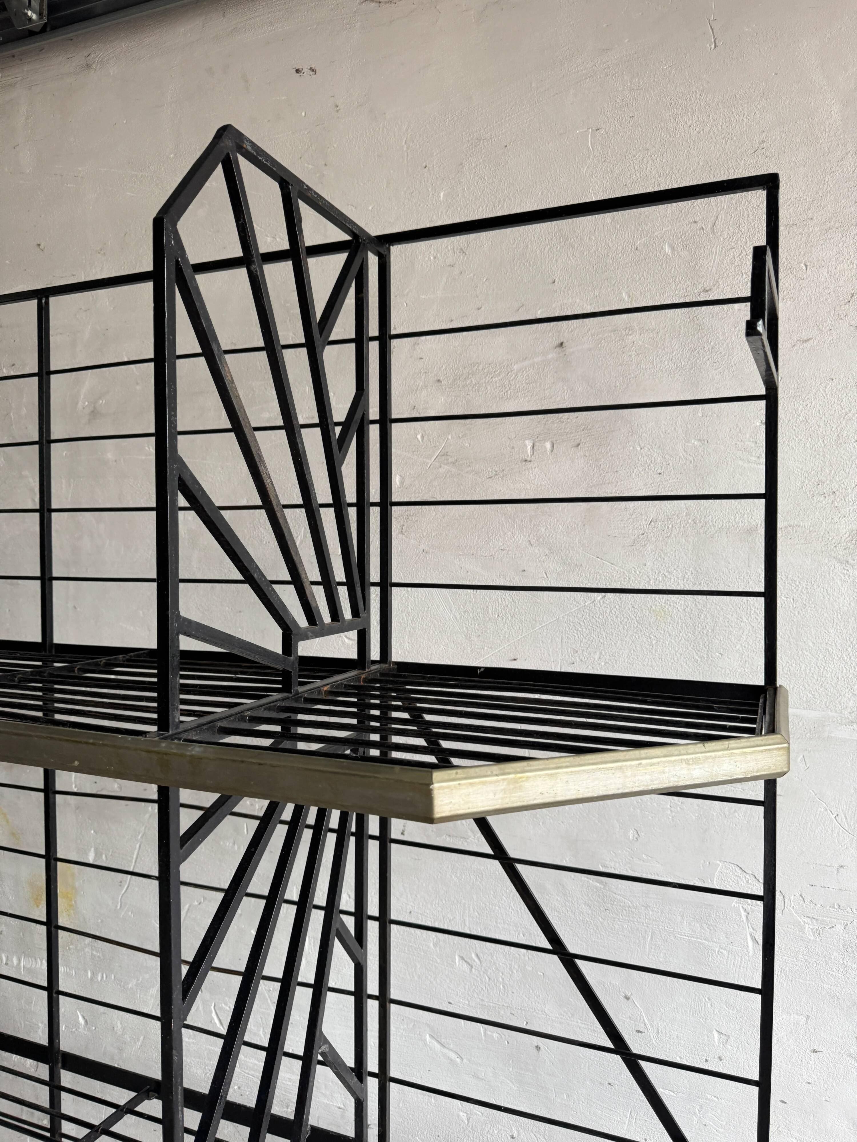 Large Black Powder-Coated Metal Industrial Baker's Rack — Three-Tier Display and Storage Unit, Brass Trim