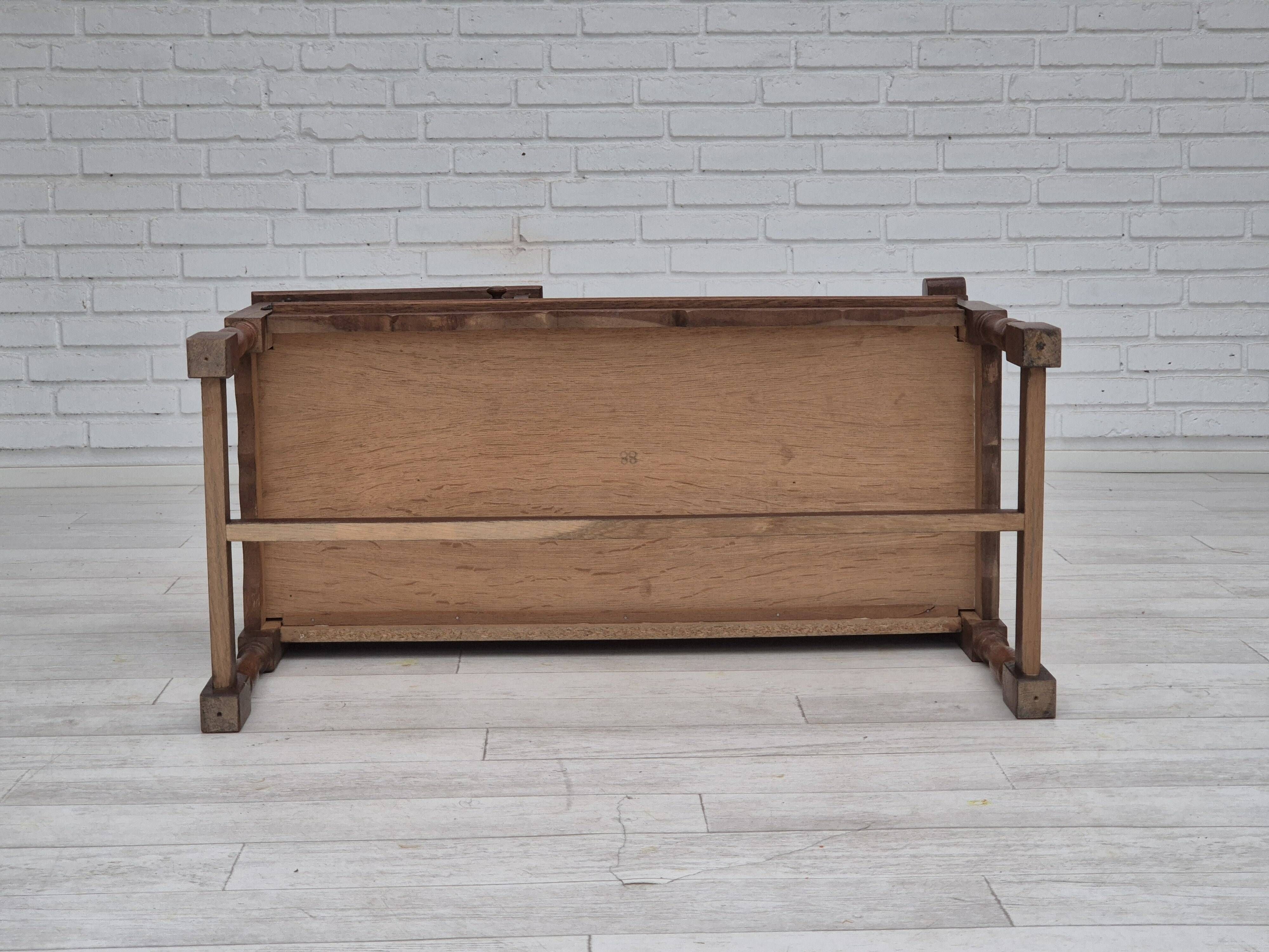 1960s, Danish bench, dark solid oak wood, plywood.