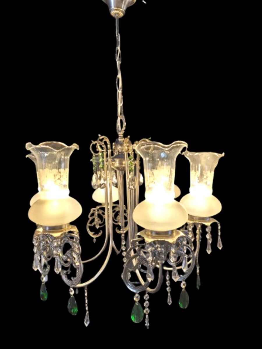 French-style silver chandelier with Swarovski crystal pendants, 1980
