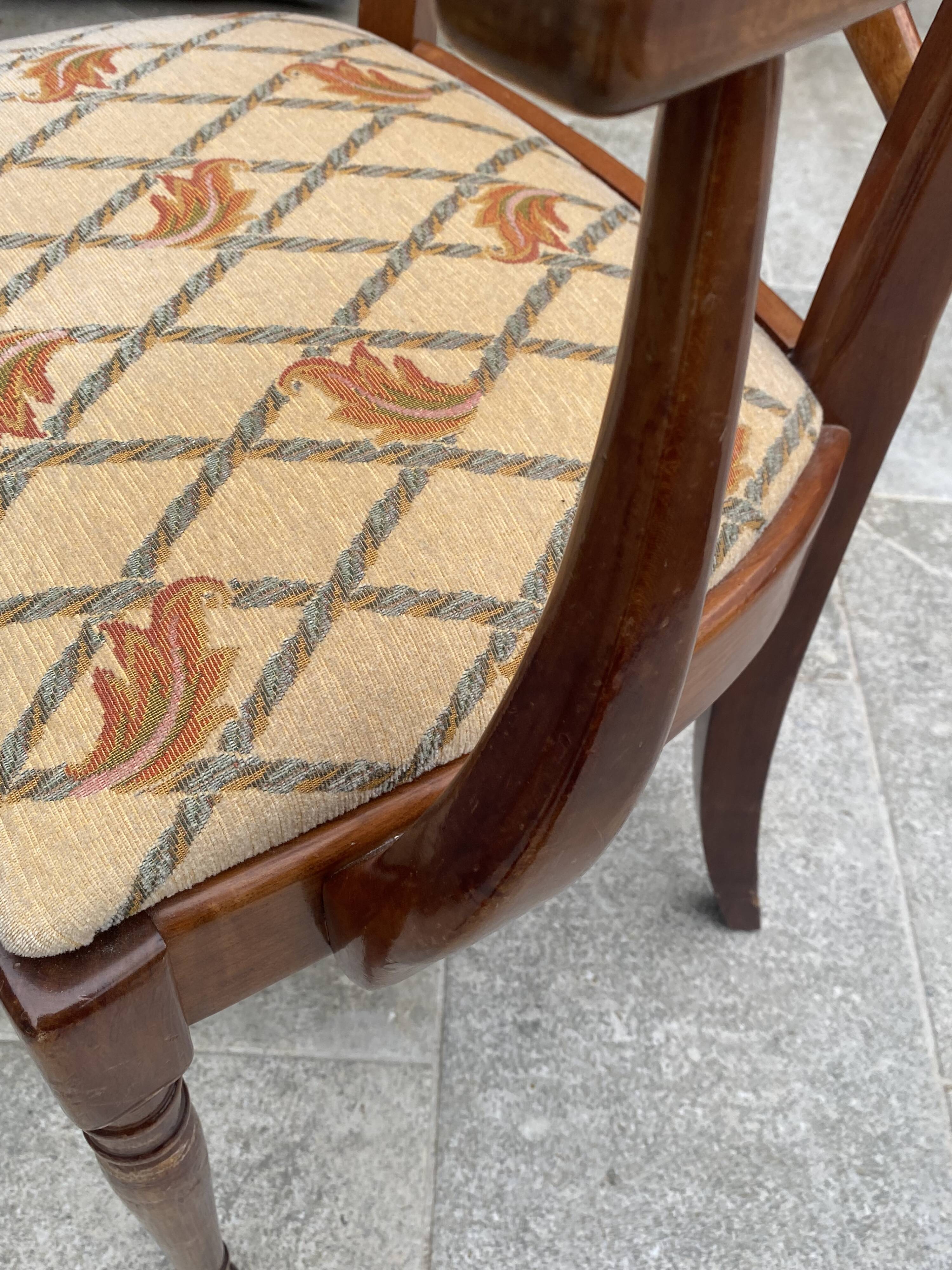 Fauteuil de bureau ancien en merisier et tissu
