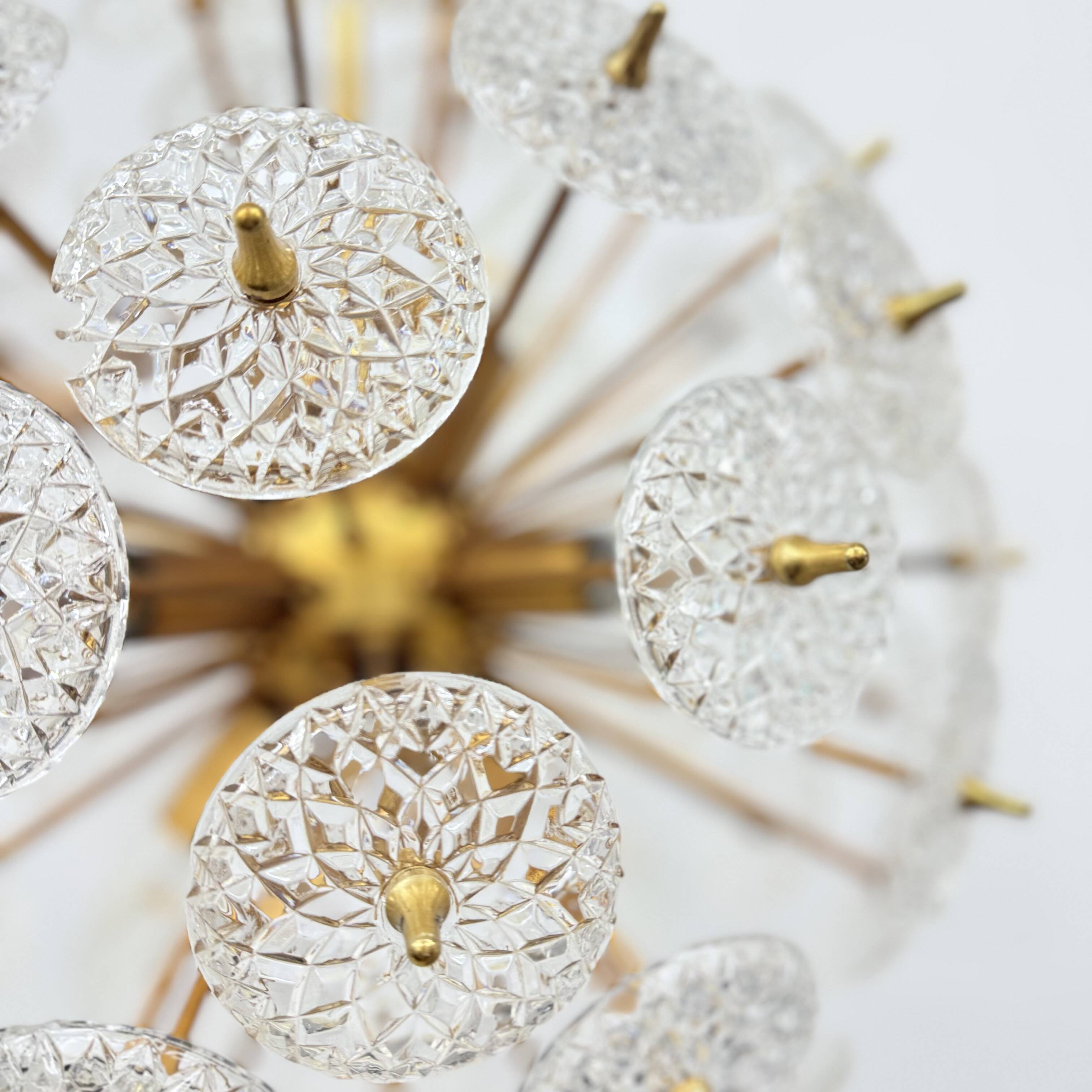 Val Saint Lambert crystal sputnik gold chandelier , 1960’s