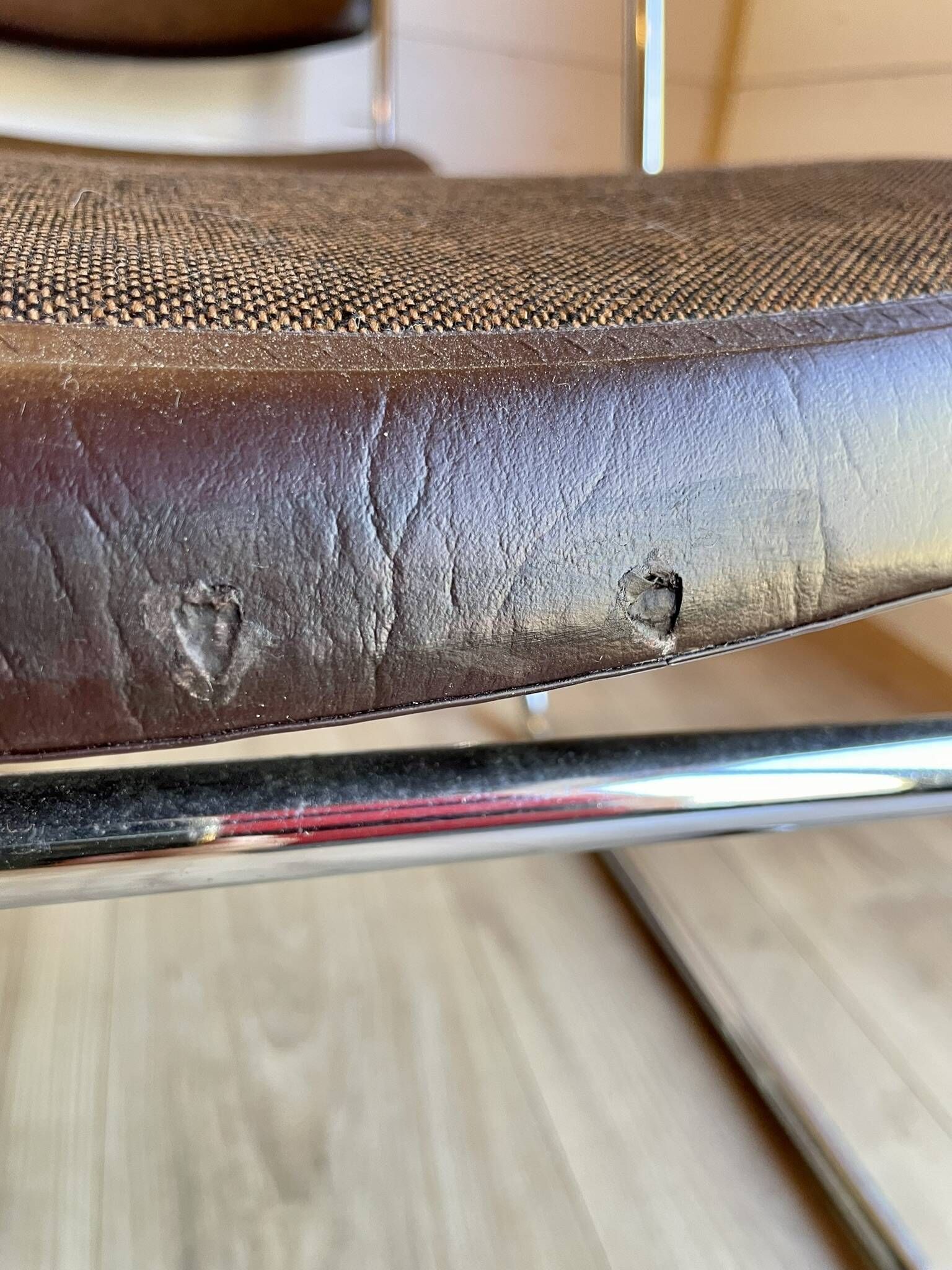 6 chrome sled armchairs Soudexvinyl brown vintage Skaï 70s