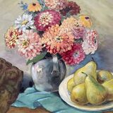 Antique watercolor still life on panel