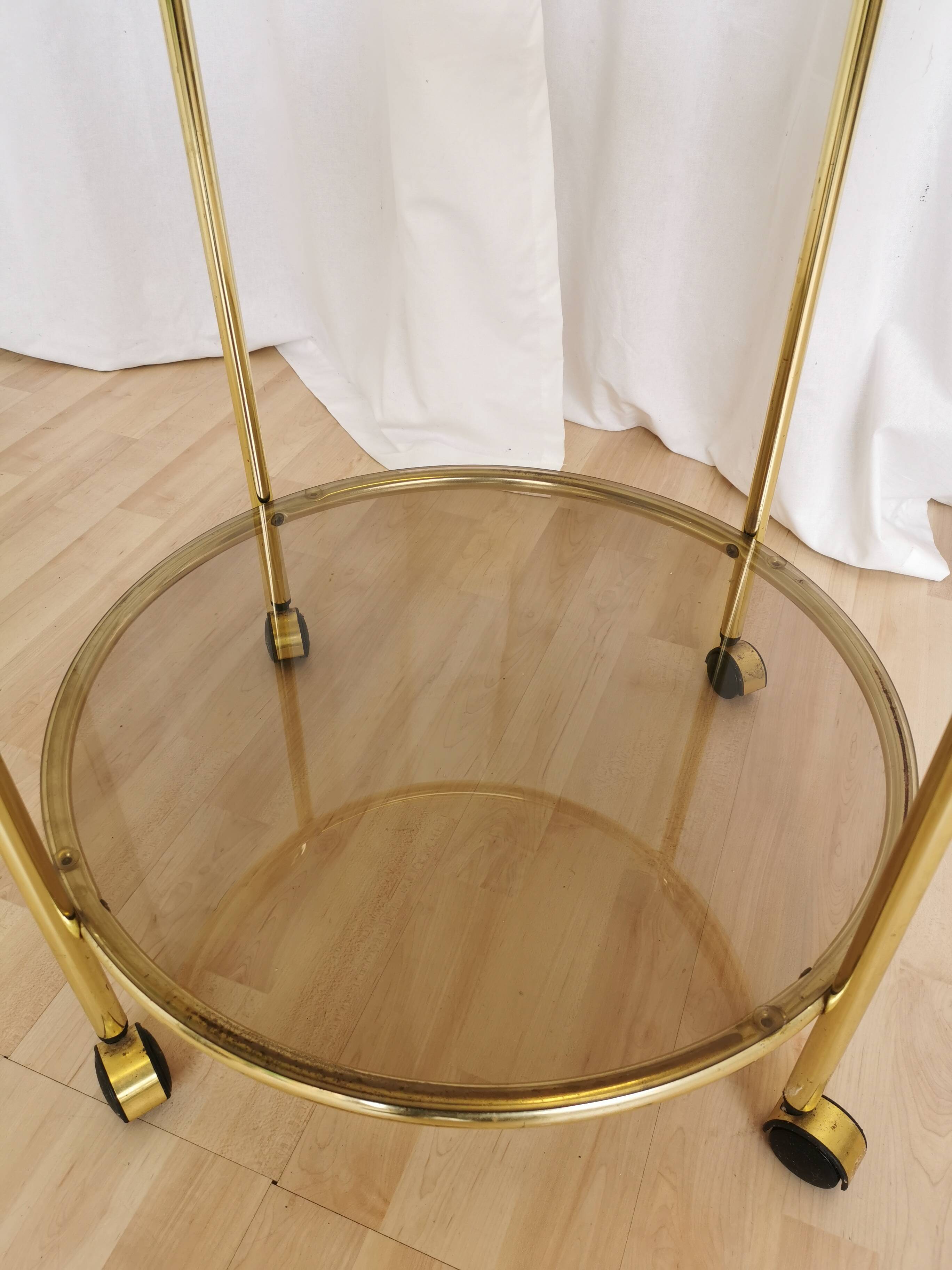 Vintage Smoked Glass Serving Trolley: 1970s Mid-Century Modern Bar Cart