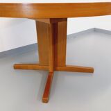Vintage round dining table from the 60s 70s in solid wood mosaic teak and walnut with extension