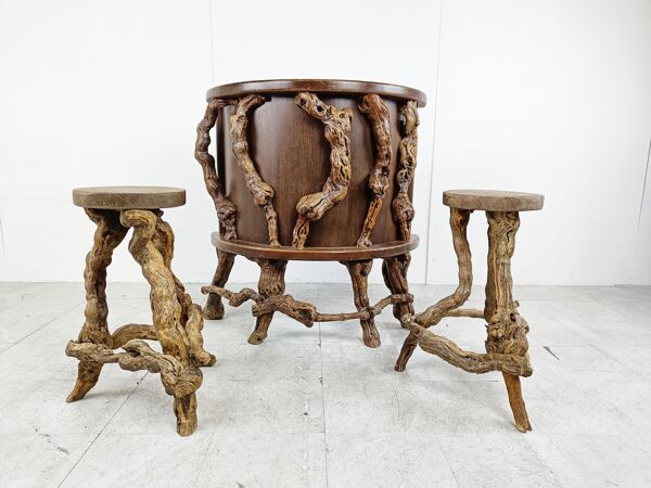 Bar à branches en bois de vigne vintage, années 1950