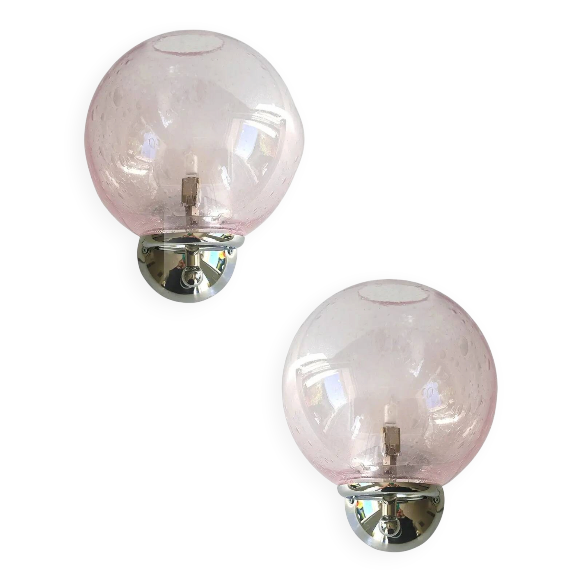 Sculptural Pink “Pulegoso” Murano Glass Wall Sconces — Pair