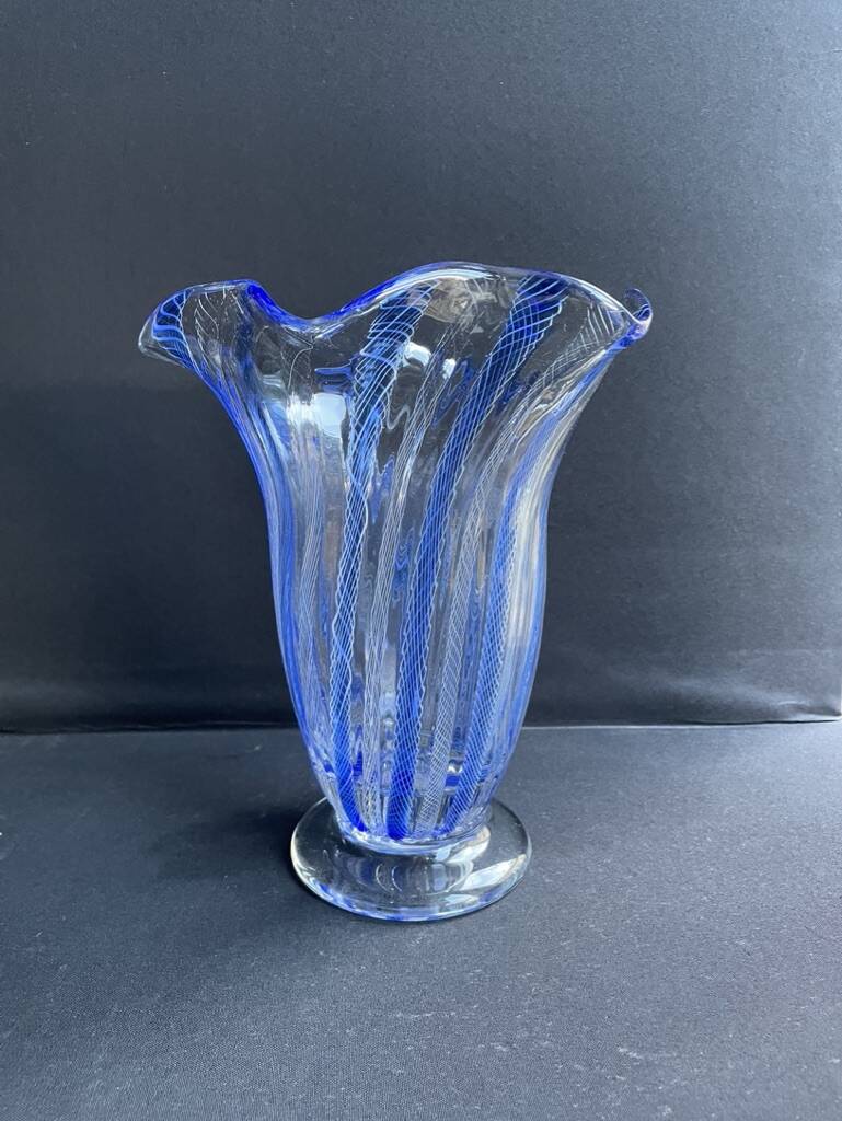 Large blue glass vase with inclusions – Murano art glassware