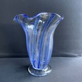Large blue glass vase with inclusions – Murano art glassware