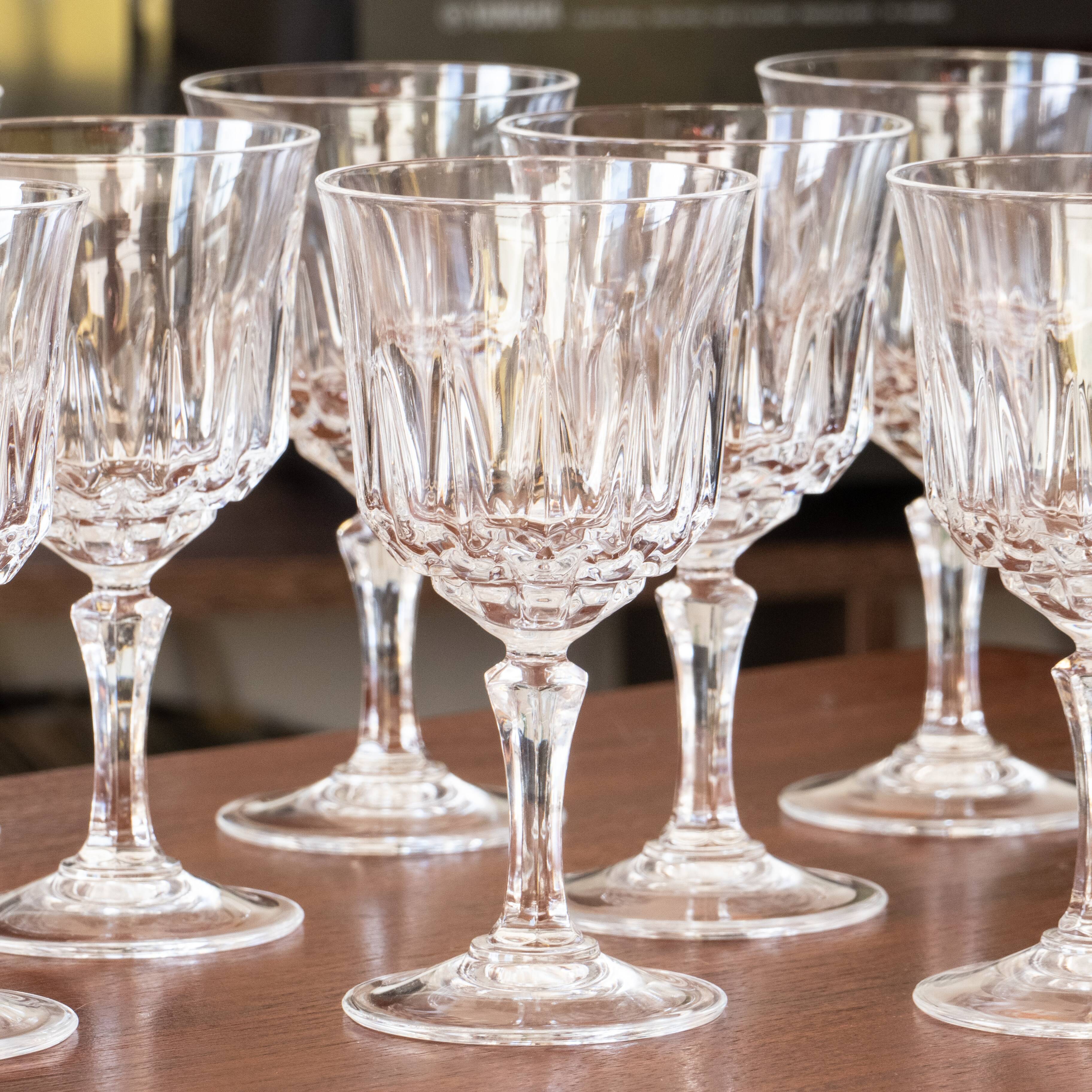 9 antique crystal stemmed glasses