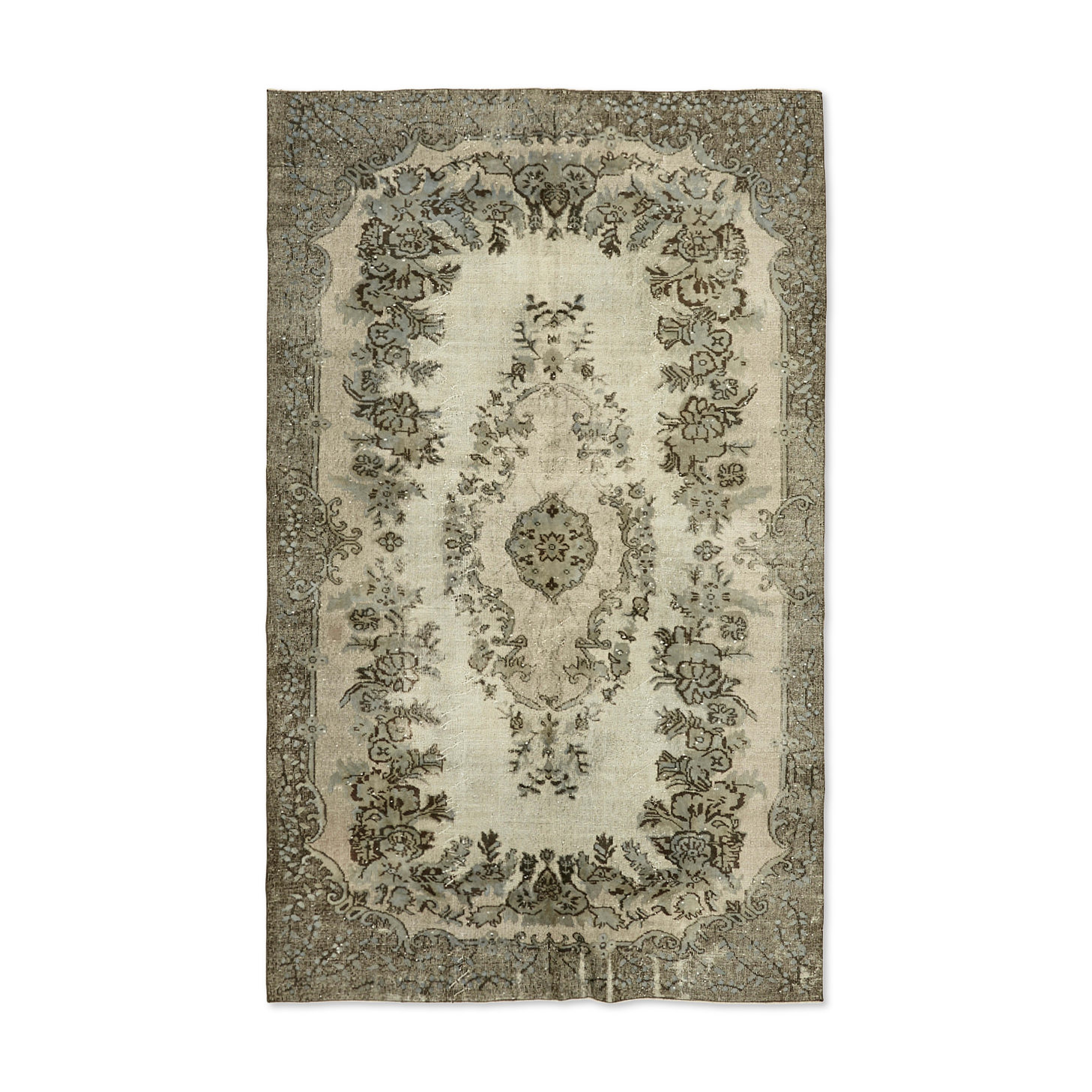 Hand-Knotted Carved Anatolian 1970s 186 cm x 292 cm Grey Carpet